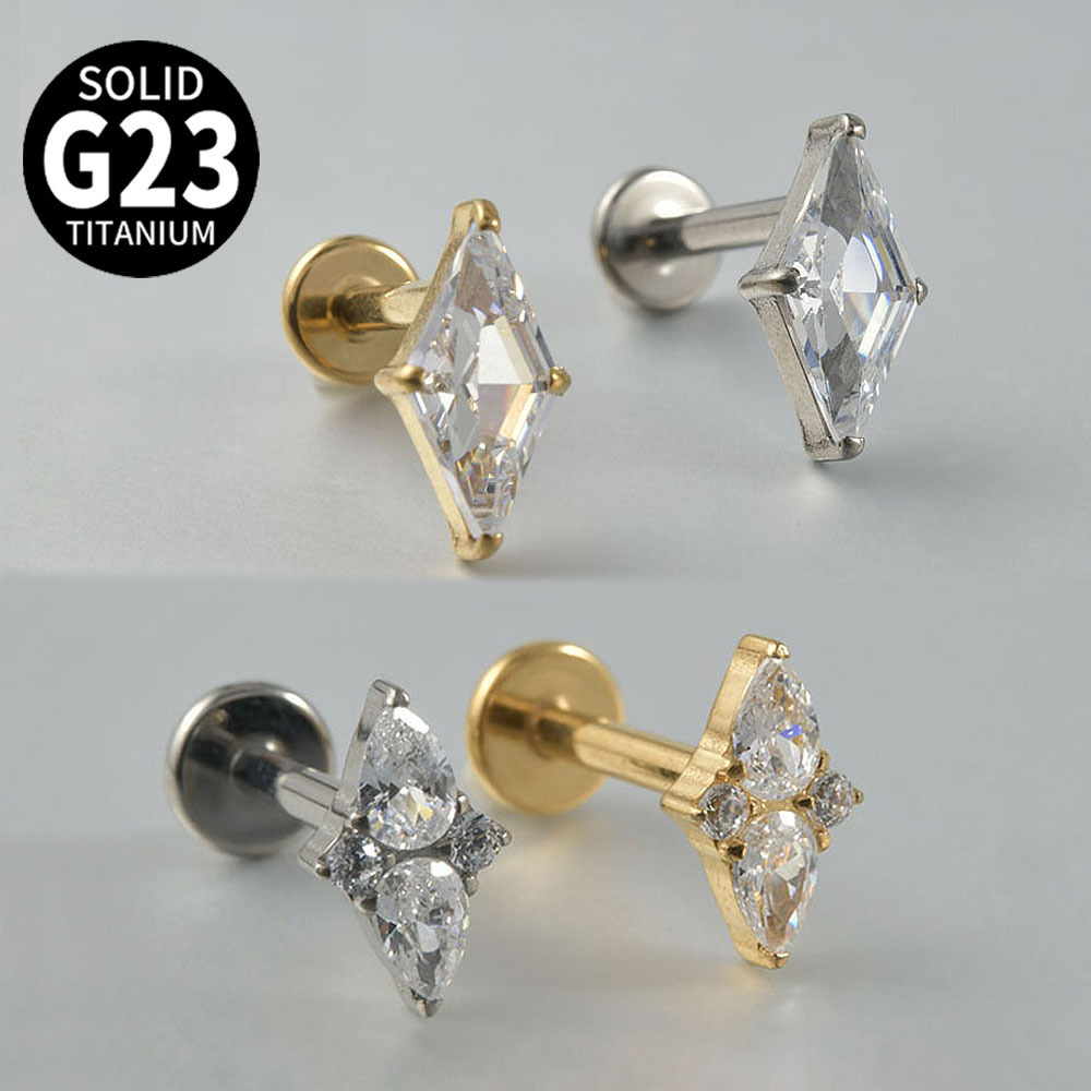 Cross-border hot sale G23 titanium zircon ear studs niche design lip stud earrings Diamond water drop zircon ear worm stud
