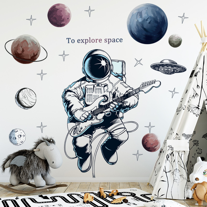 Picture of Wall stickers cartoon children's room kindergarten early education universe starry sky pilot astronaut boy stickers self-adhesive painting