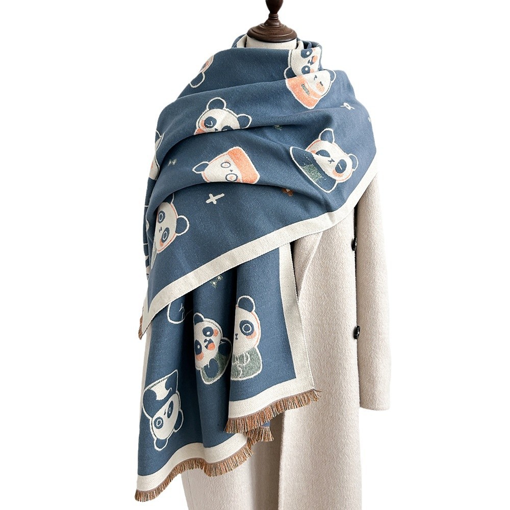 Picture of Cartoon Cute Cat Double-Sided Double-Wearing Imitation Cashmere Women's Winter Thickened Warm Neck Shawl Student Soft