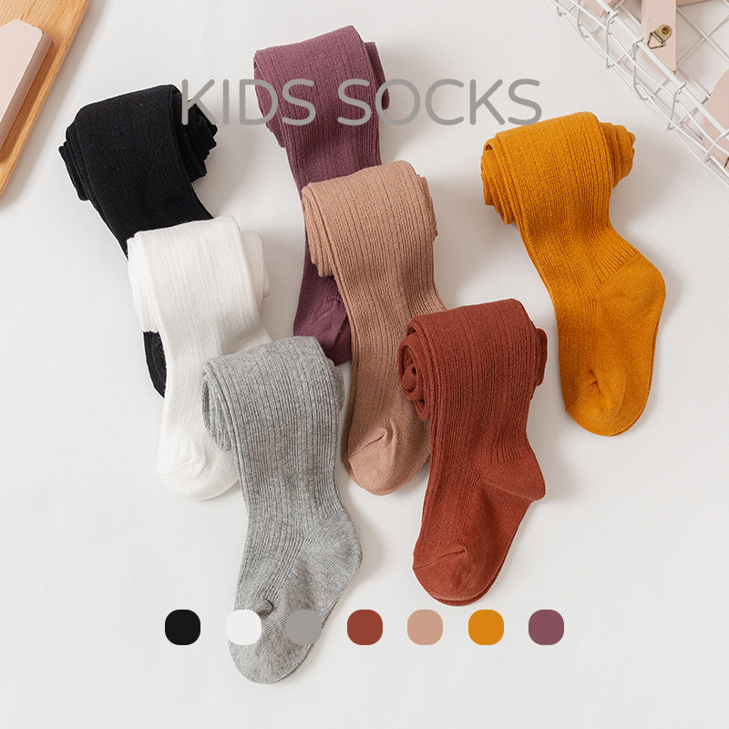 Picture of Children's Pantyhose Autum Pure Color Girls' Pantyhose Baby Socks Kidsren 0-4 Years Old Combed Cotton One-Piece Pantyhose