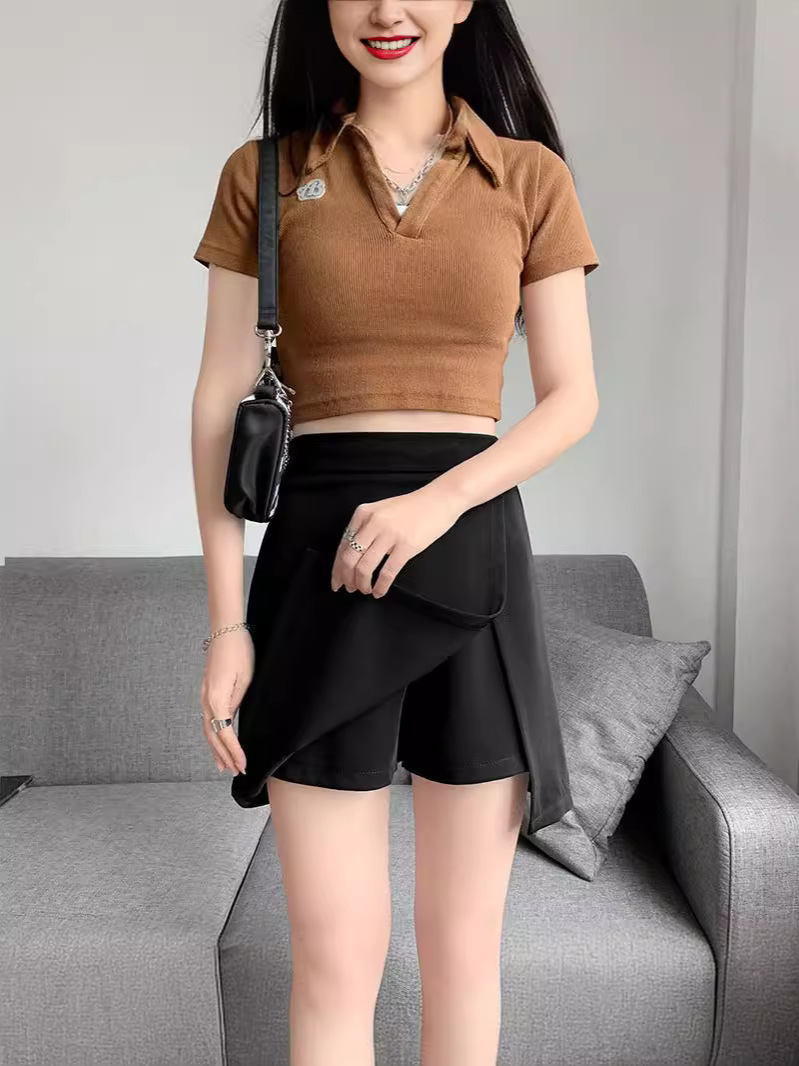 Black Short Skirt plus size Short Skirt Women's Summer 2024 New Anti-glare Korean Fashion Little Skirt