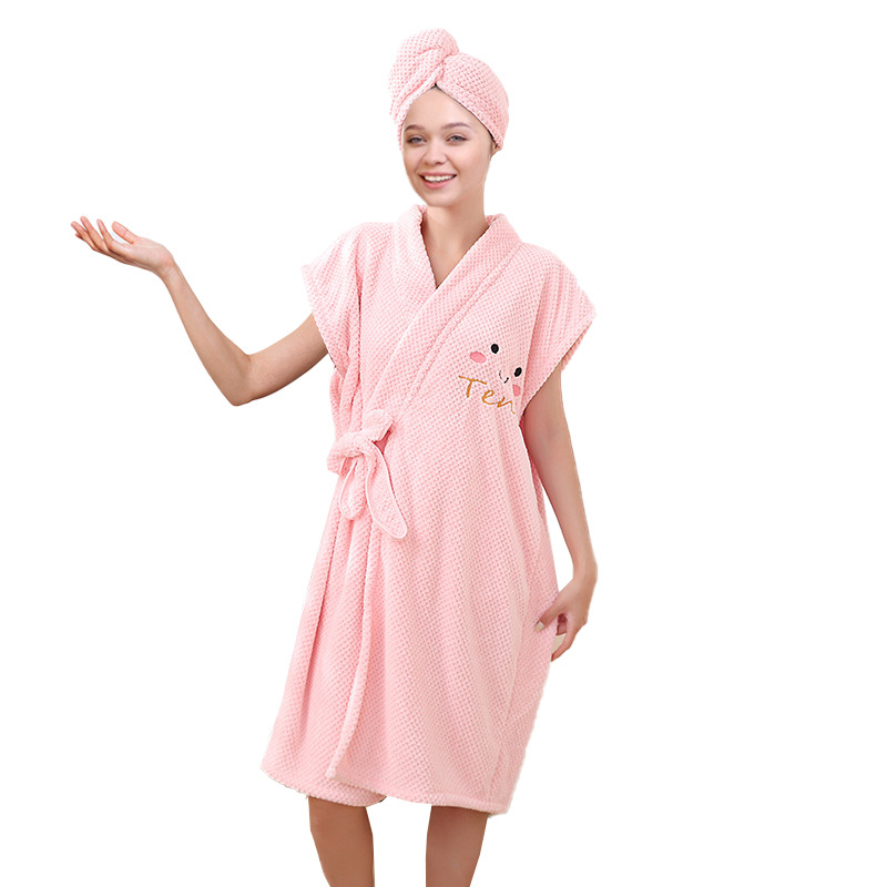 Picture of Bainard Pineapple Dress Dry Hair Hat suit Strap Couples Wearing Bath Towel Embroidered Thickened Absorbent Bathrobe