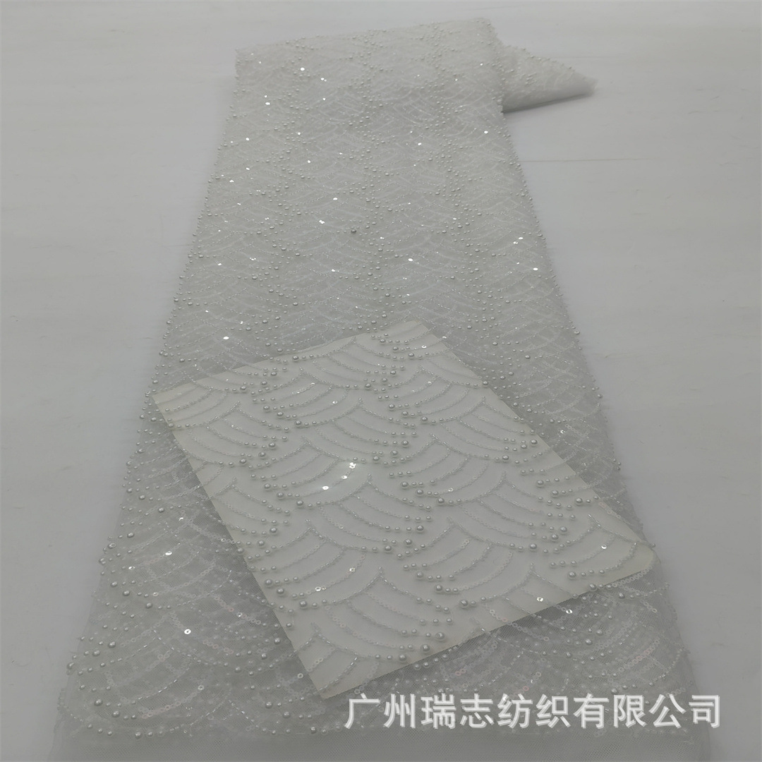 White European and American Geometric Flower Dress Wedding Dress Bead Tube Embroidered Cloth Stage Clothing Mesh Fashion Performance Clothing Fabric