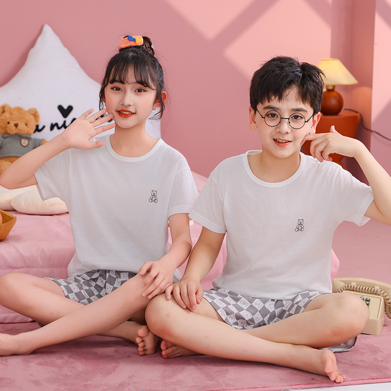 Picture of Boys' Pajamas Children's Summer Pure Cotton Short-sleeved Shorts Girls' Thin Home Clothes suit Big Children's Boys' Air-conditioning Clothes