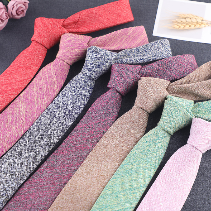 Picture of Factory wholesale Korean version of narrow cotton and linen tie men's leisure professional business work college style dark twill trendy