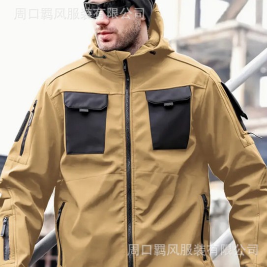 Picture of European-size Beetle Spring and Autumn Slim-fit Soft Shell Tactical Cycling Short Jacket Fleece Stretch Jacket Outdoor Cover Waterproof