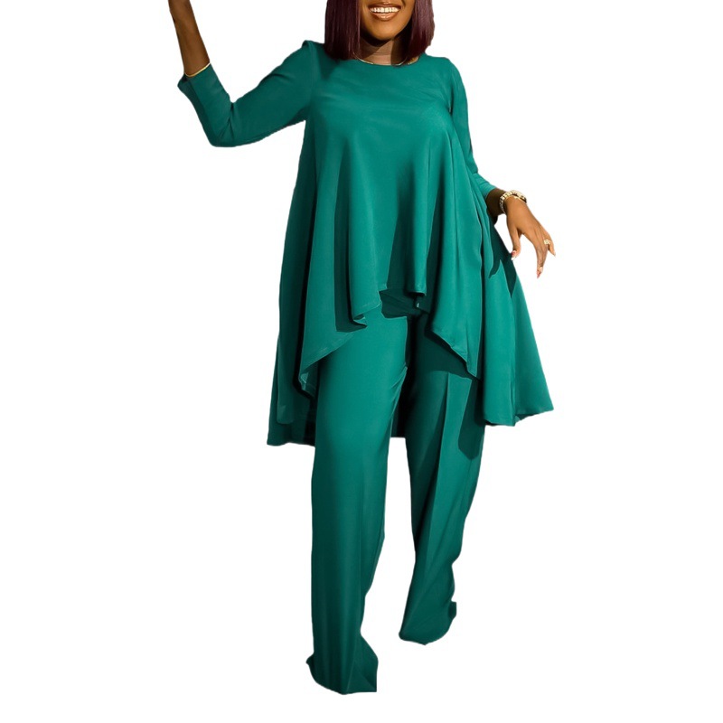 D3260 Amazon foreign trade women's clothing European and American fashion temperament plus size long-sleeved top wide-leg pants cross-border suit