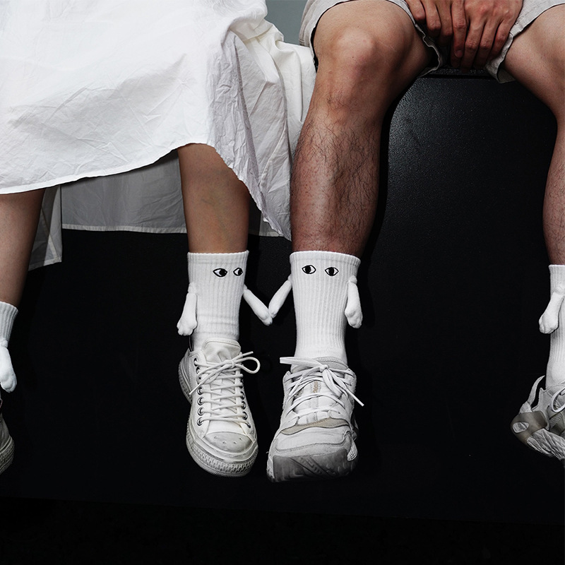 Picture of 2023 Amazon Embroidered Eyes Holding Hands Socks Magnetic Mid-Calf Socks for Men and Women Couples Sports White Socks Essential for Couples