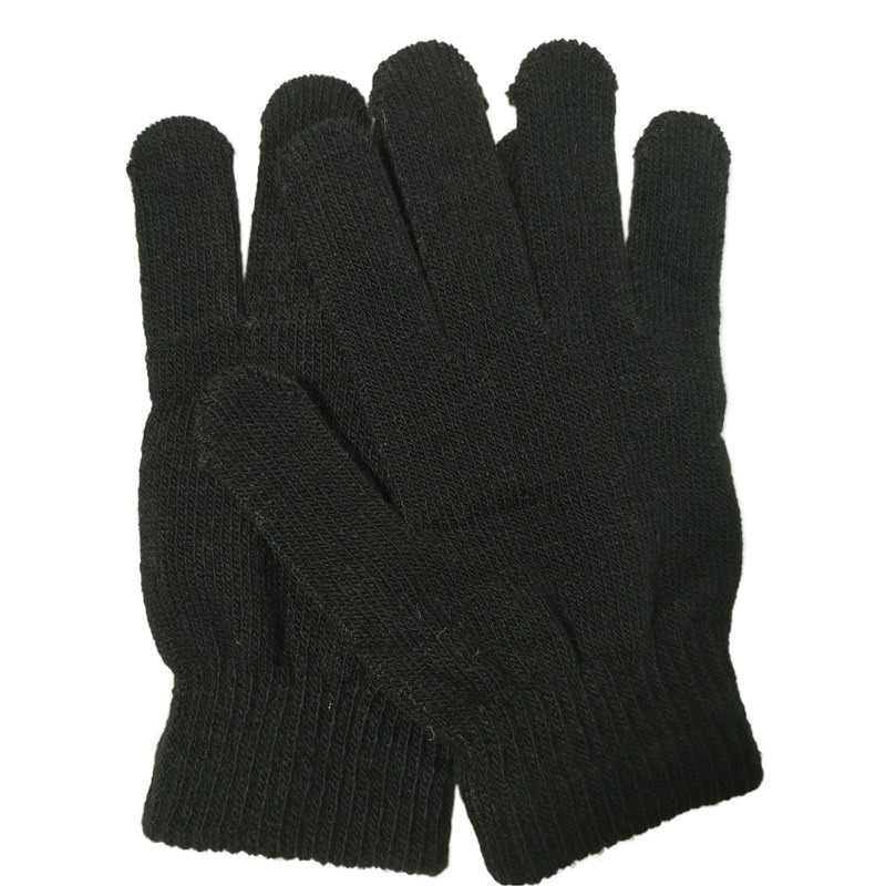 Pure Black Anti-freezing Hand Anti-cold Warm Knitted Five-finger Plain Full-finger Gloves