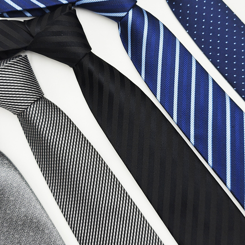 Manufacturer's In-Stock Men's Tie Formal Business Black Gray Striped Tie Polyester Silk Jacquard Hand-Tied Style