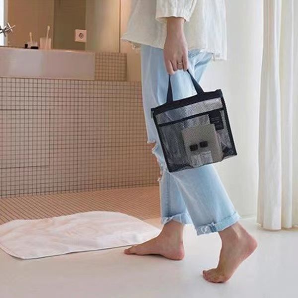 Picture of Hollow Handbag Zipper Storage Bag New Drain Fiber Mesh Travel Makeup Wash Bag Multifunctional Hand Holder