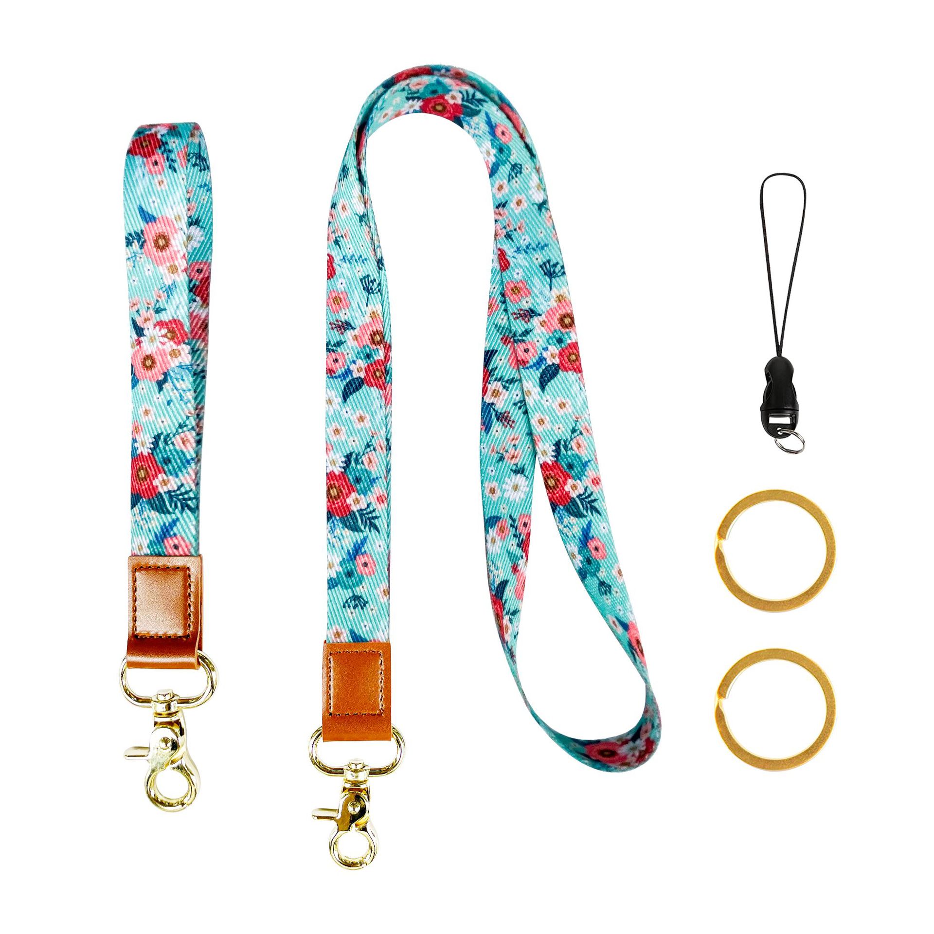 Picture of Cactus Peony Flower Floral Polyester Wrist Strap Thickened Leopard Certificate Lanyard Mobile Phone Rope