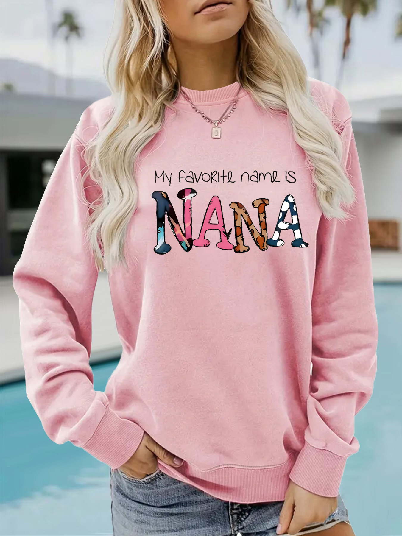 Picture of Europe and the United States cross-border autumn and winter women's casual long sleeve round neck NANA printed pullover sweatshirt sweater wholesale