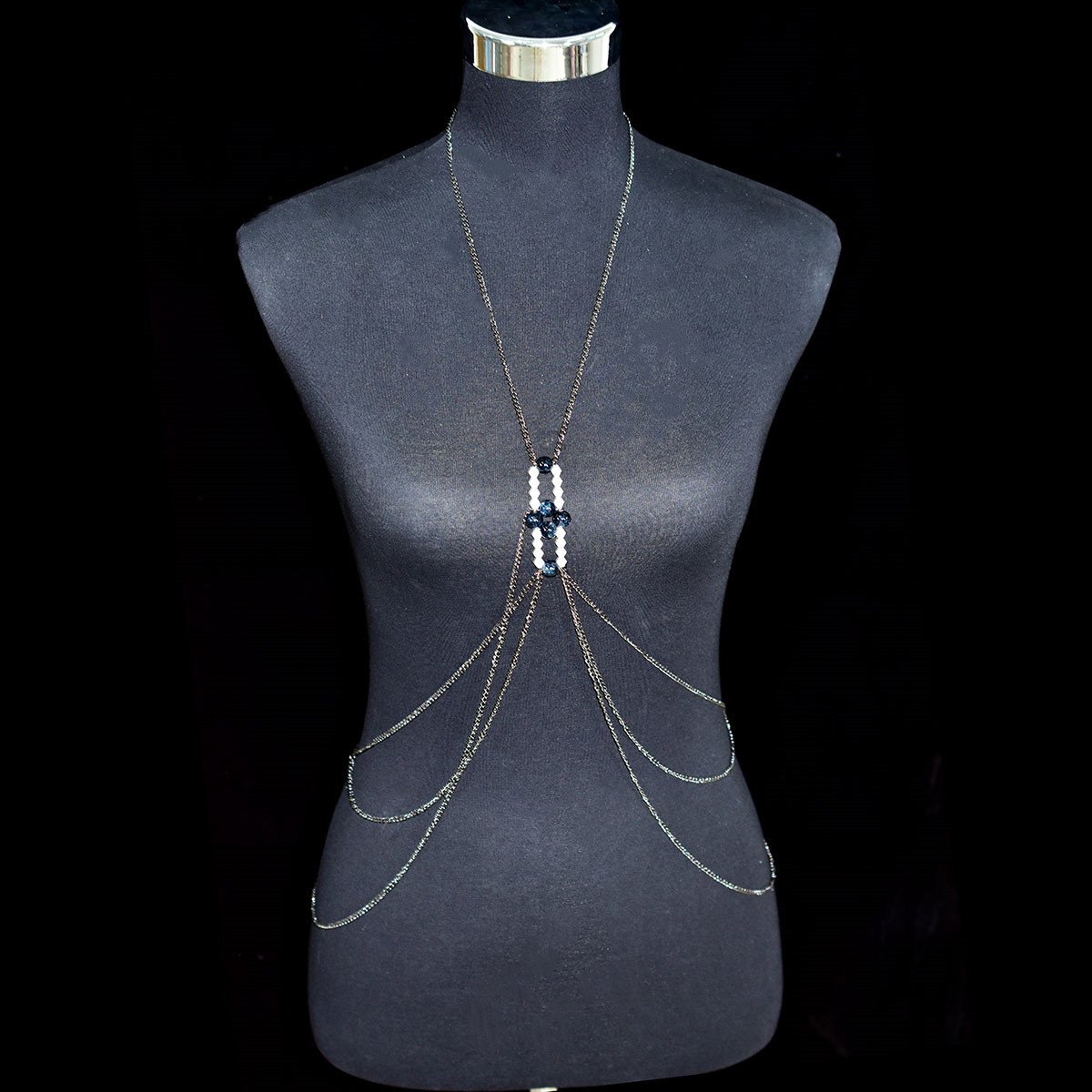 Sexy Simple Dark Beaded Body Chain Popular Personalized Glass Beads Accessories Bra Chain Beach Party Clothing Chain