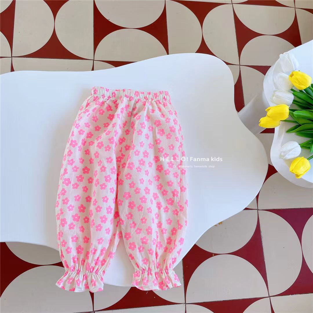 Picture of Girls' Holiday Sunscreen Pants Children's Retro Floral Summer All-match Anti-mosquito Pants Summer Printed Mid-waist Beach Pants