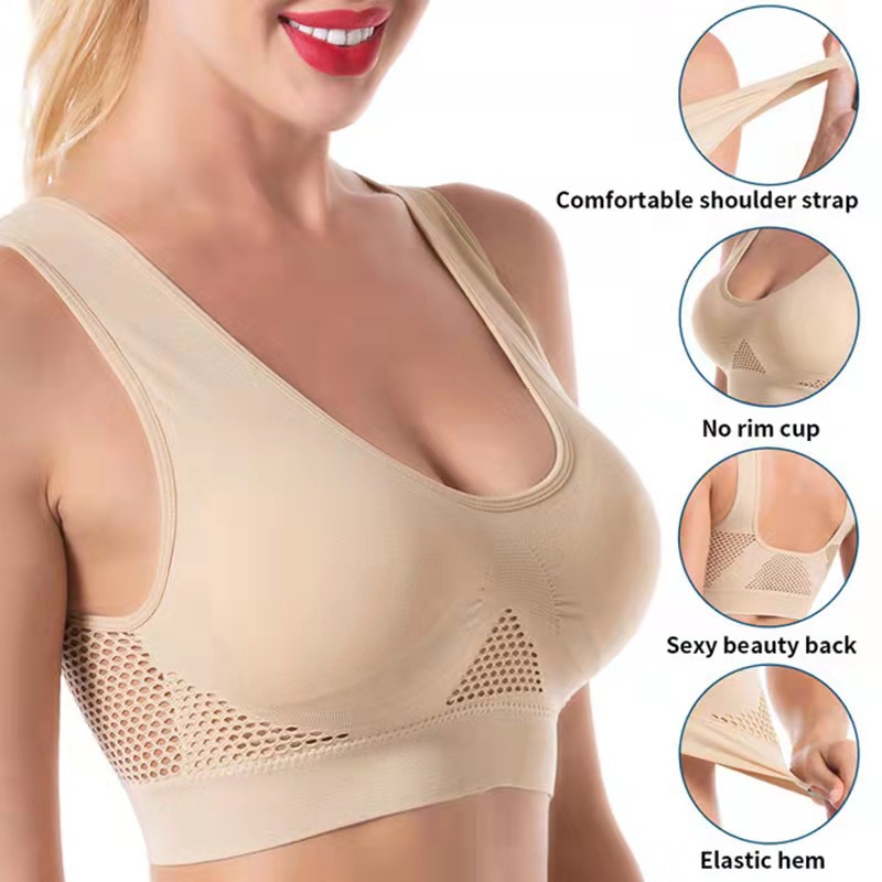 Cross-Border Popular Large Size Intimates Specially Designed for Xiyin Temu Amazon Mesh Cut Out Breathable Hole Sports Bra for Women
