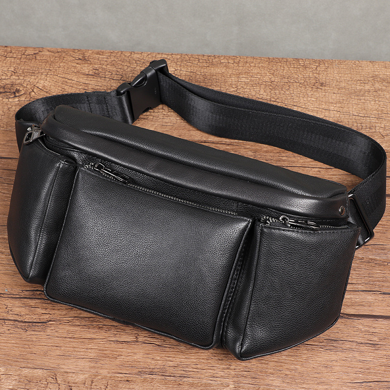 Top Layer Cowhide Men's Bag Street Fashionable Men's Chest Bag Genuine Leather Large Capacity Shoulder Bag Casual Crossbody Bag