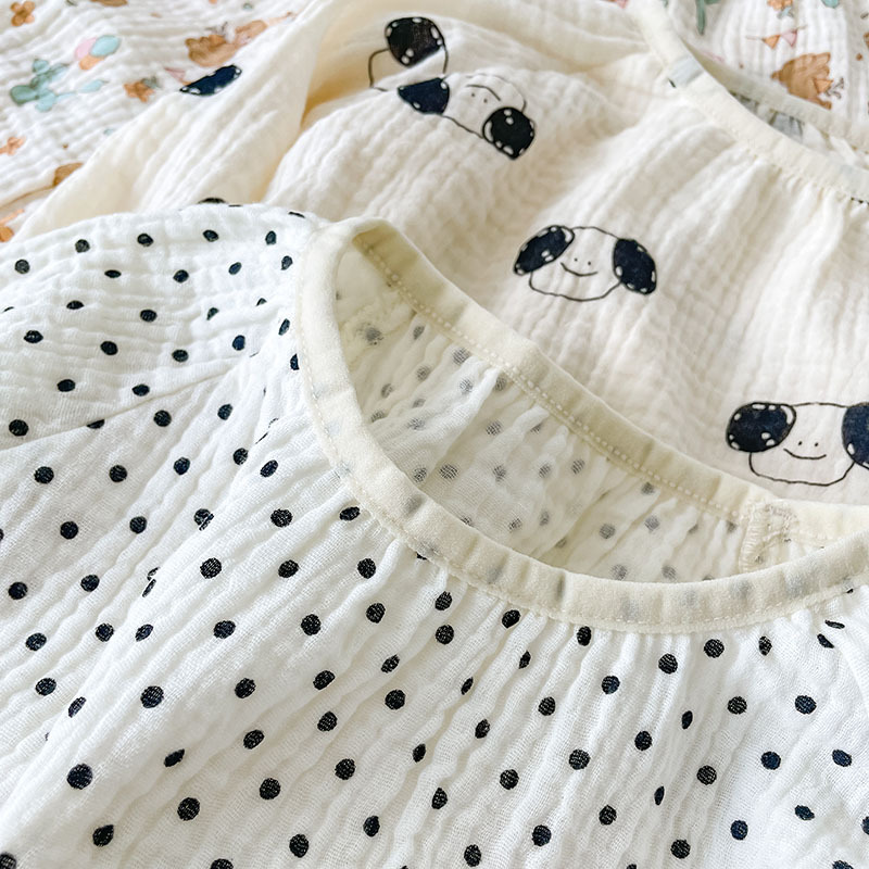 Picture of 2024 Children's Air-Conditioned Home Clothes Double-Layer Cotton Yarn Pajamas for Boys and Girls Pure Cotton Spring and Summer Thin Nefty Long-Sleeved suit