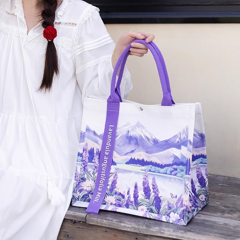 Canvas Lavender Series Handbag Fashion Go to Work Commuter Canvas Bag Gift Bag Environmentally Friendly Shopping Bag