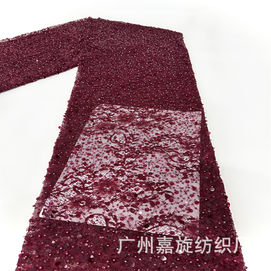 African Hollow Lace Bottom Mesh Sequins Bead Tube Embroidery Sexy Fishing Net Wedding Dress Embroidered Cloth Lace