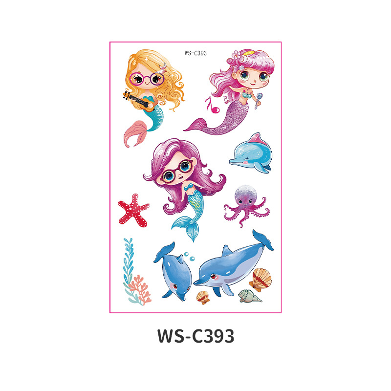 Picture of Cross Border Waterproof Sweat Tattoo Children Cartoon Dream Party Princess Theme Stickers suit Mermaid Tattoo Stickers