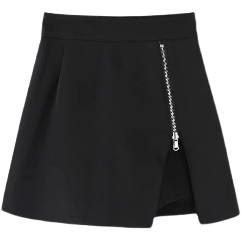 Women's skirt 2024 spring new design zipper high waist slimming A- line skirt black casual short pants