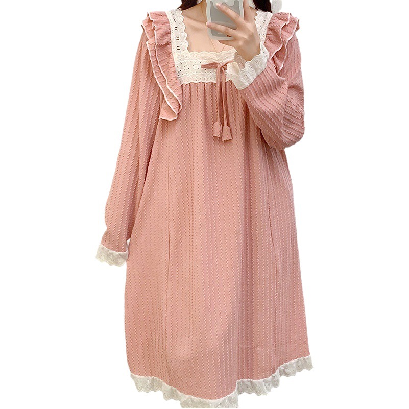 Women's Spring and Autumn Long Sleeve Sweet Princess Style Plus Size 100.00kg chubby girl Pajamas Loose Home Clothes