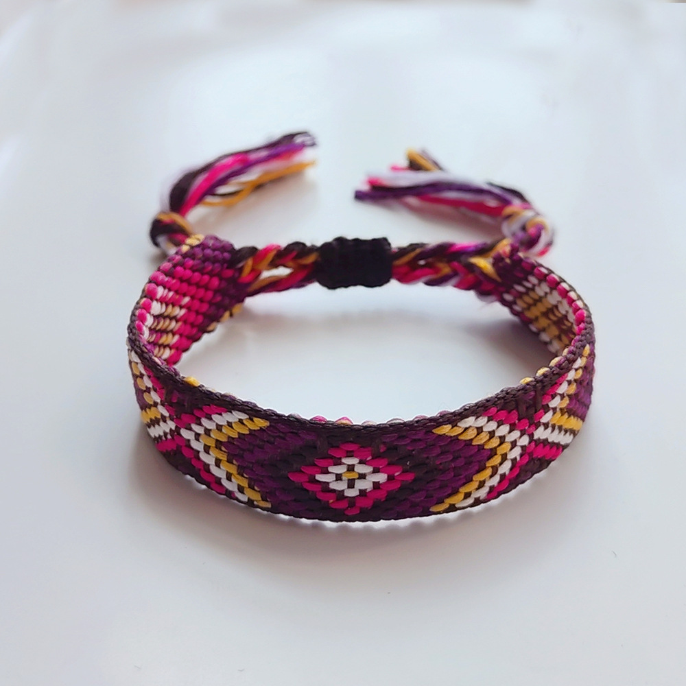 Picture of Colombian Style Ribbon Cotton Bracelet Women's Handmade Woven Ethnic Style Geometric Color Tassel Pure Lucky Hand Rope