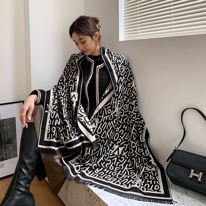 Picture of 2024 New Fashionable Big-Name Versatile Orange High-End Wool Cashmere Shawl Scarf for Women Winter Dual Use