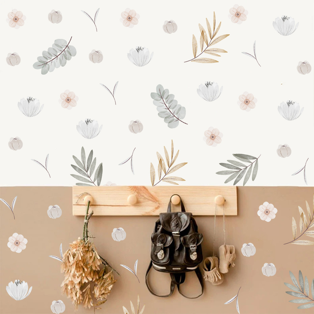 Modern Watercolor Plant Flower Living Room Bedroom Wall Decorative Wall Sticker PVC Leaf Simple Leaf Wallpaper