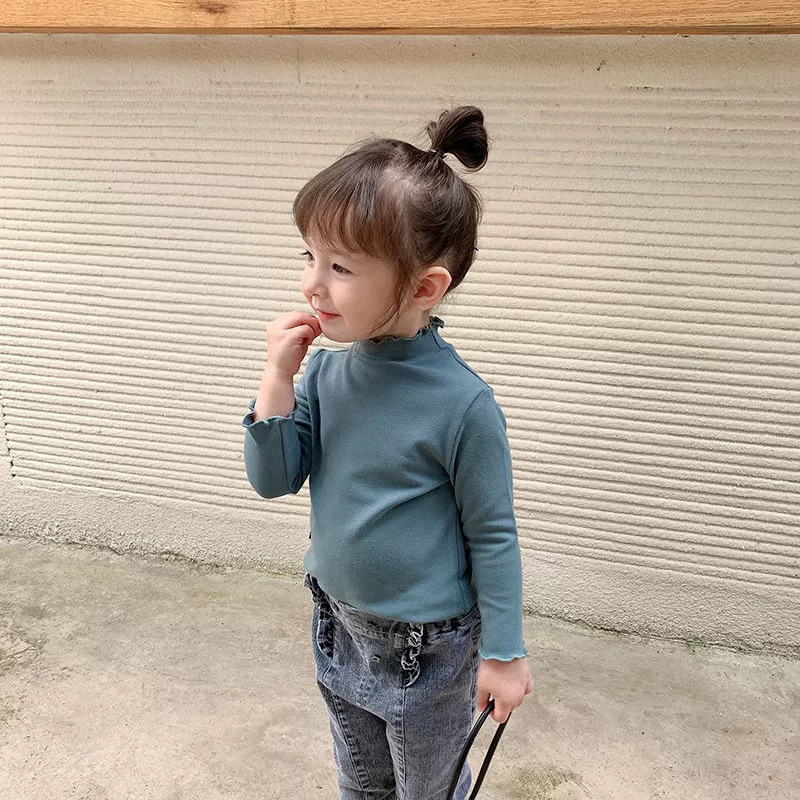 Picture of Girls' Base Shirt Baby's High Collar Velvet Children's Autumn and Winter Outer Wear Korean Style Western Style Long Sleeve T-Shirt