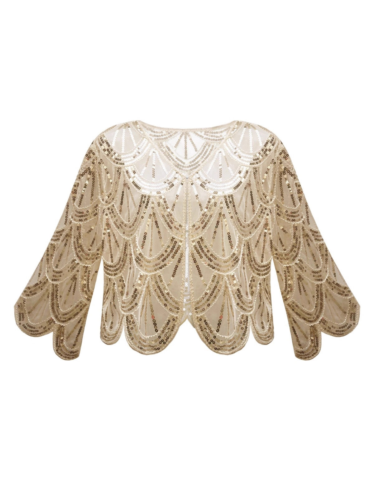 Cross-border 1920s mesh dress shawl European and American party banquet sequin jacket short mid-sleeve with Amazon