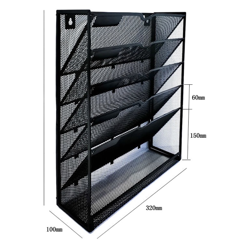 Metal File Rack Five-Layer Wall-Mounted File Rack Wall-Mounted Bookshelf A4 Information Rack Iron Desktop Multi-Layer Black Silver