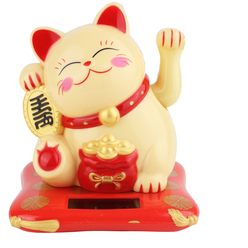 Picture of 2.5 Inch Small Solar Japanese Style Fortune Cat Waving Feng Shui Cat Car New Year Decoration Cake Baking Decoration