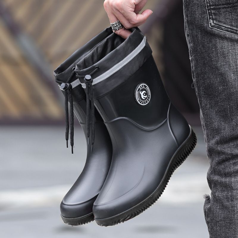 Picture of Rain boots 39-48 size medium simple waterproof drawstring extra large size men's and women's medium warm waterproof fleece-lined detachable non-slip women's boots
