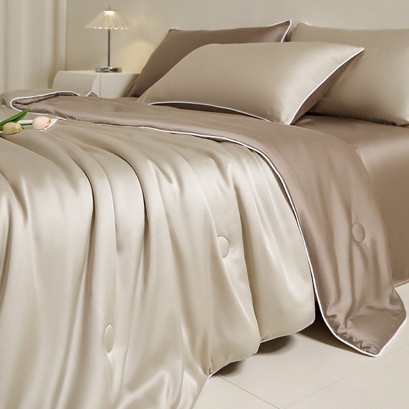 Picture of Lyocell Tencel Summer Quilt Summer Cooling Ice Silk Summer Cooling Quilt Class a Air Conditioning Quilt Machine Washable Thin Quilt Four-Piece Set