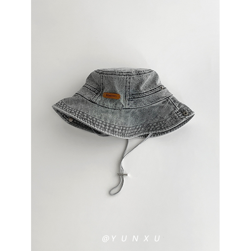Picture of Yunxu/Japanese Style Versatile Fashionable Leather Label Retro Washed Denim Fisherman Hat for Women Outdoor Camping Style Mountaineering Hat for Men