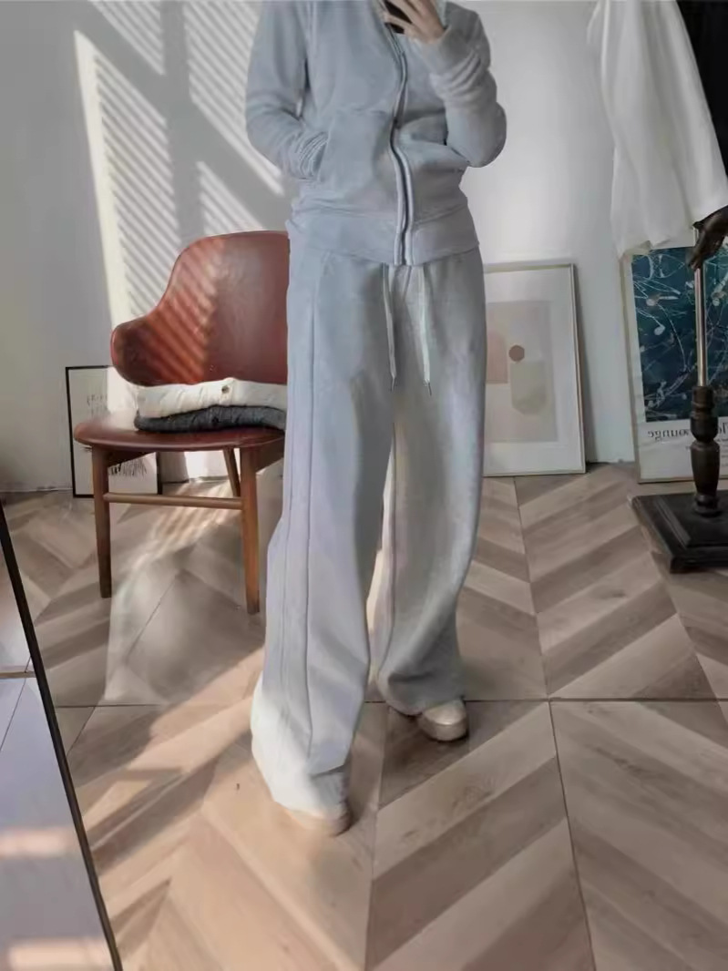 Picture of Autumn and Winter New Lu Brand Women's Sweatshirt Pants Souba Wide-Leg Pants Loose Waistband Fleece-Lined Sports Straight Pants Warm