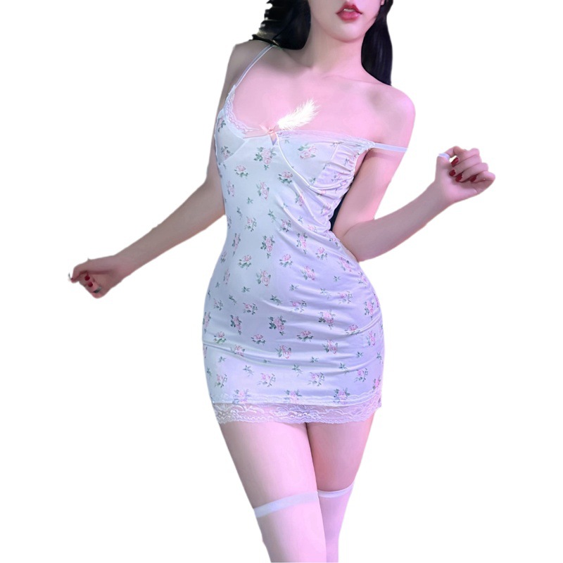 Sexy Underwear Sexy Small Floral Lace Sling Pajamas All Kinds of Women's Nightdress Fantastic Short Bag Arm Skirt
