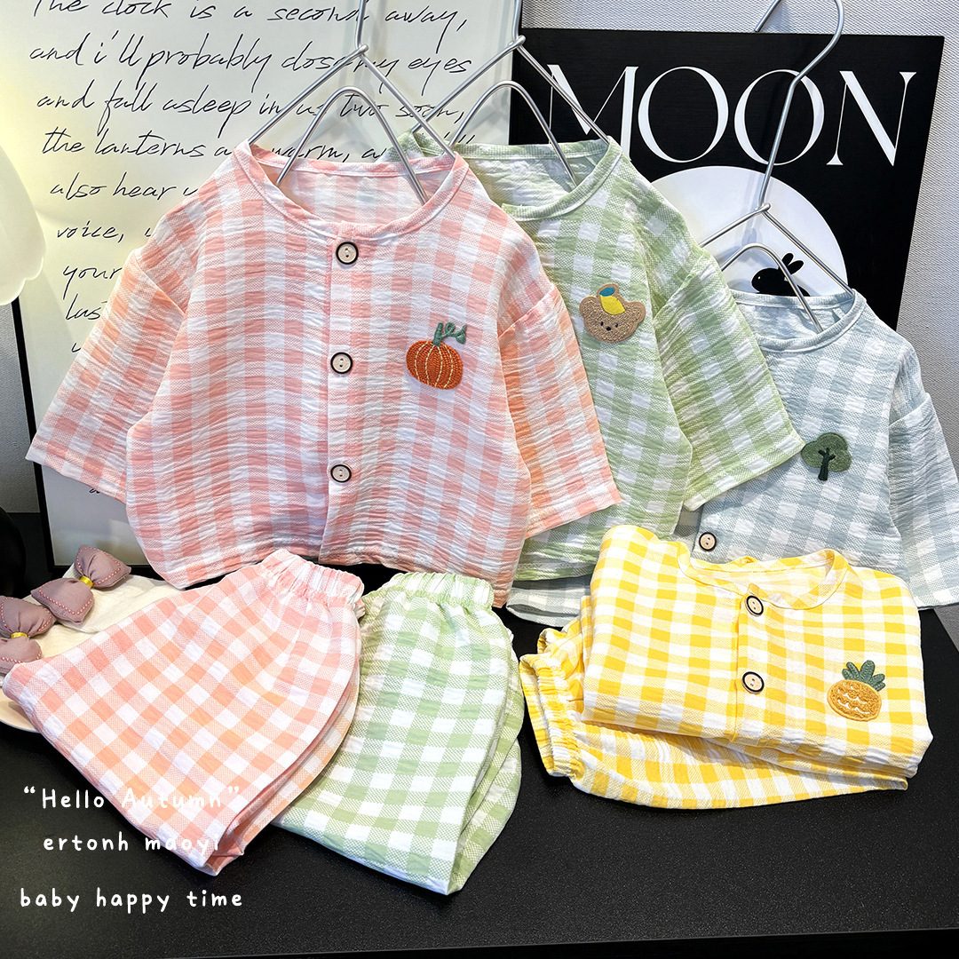 Boys and Girls Cloud Cotton Home Clothes suit Summer Cardigan Cartoon Children's Pajamas Top Pants Spring and Autumn Two-piece Set