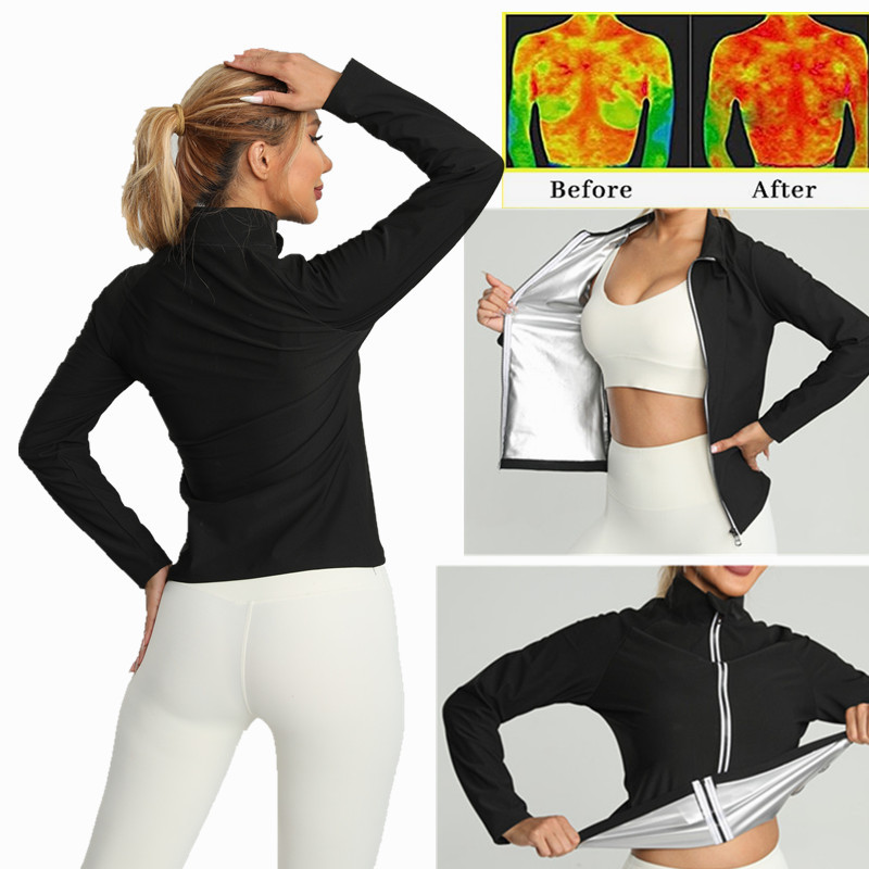 PU leather fitness stand collar yoga suit tight-fitting slimming sweaty sports coat windproof quick-drying sauna in stock
