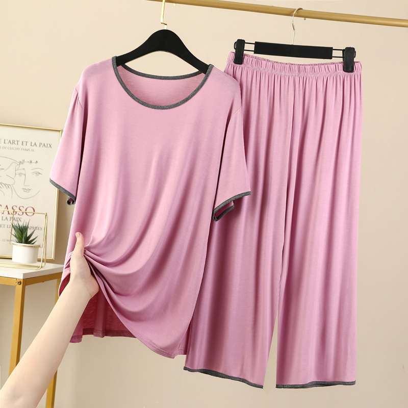 Summer Thin Modal Pajamas Women's Loose Casual Ice Silk Short-sleeved Capri Pants Home Clothes suit Outer Wear