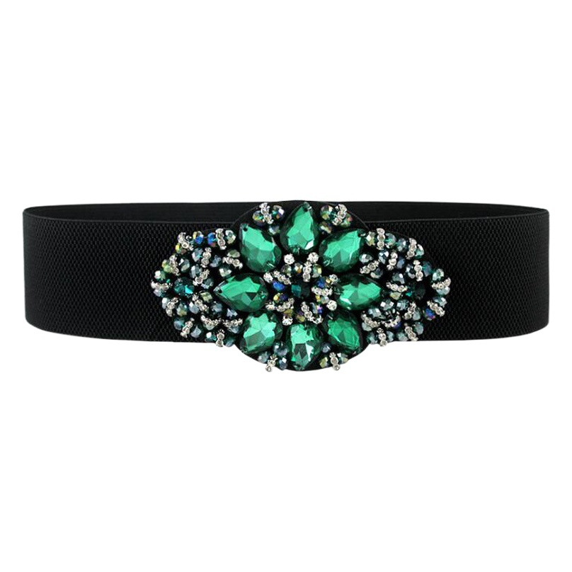 Women's Fashionable Flower Rhinestone Inlaid Wide Girdle Decorative Belt Women's Versatile Skirt Belt Accessories Elastic Waist