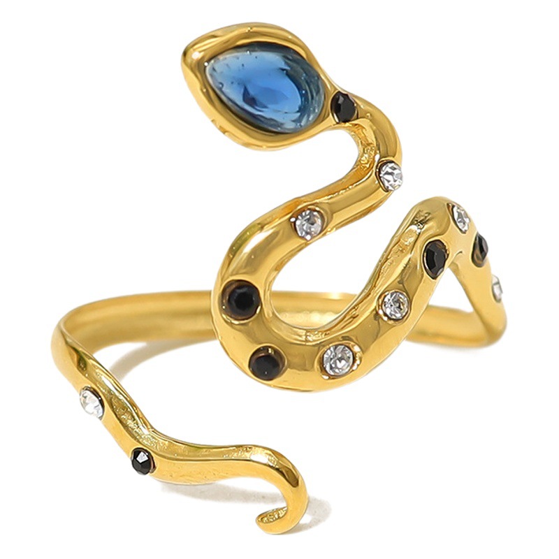Picture of French blue zircon snake-shaped titanium steel ring 18K gold plated non-fading open ring foreign trade new bracelet wholesale