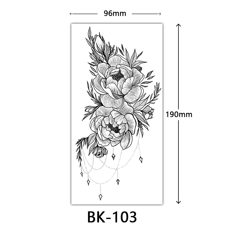 Picture of Cross-Border Supply of Sketch Flower Tattoo Stickers, Sketch Tattoo Stickers, Rose Flower Black and White Flower Tattoo
