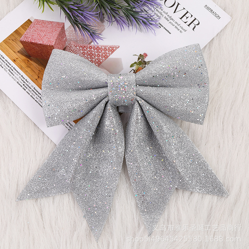 Picture of Christmas Big Bow Decoration Pendant DIY Sequin Pearl Cotton Bow Christmas Tree Hanging Party Decoration