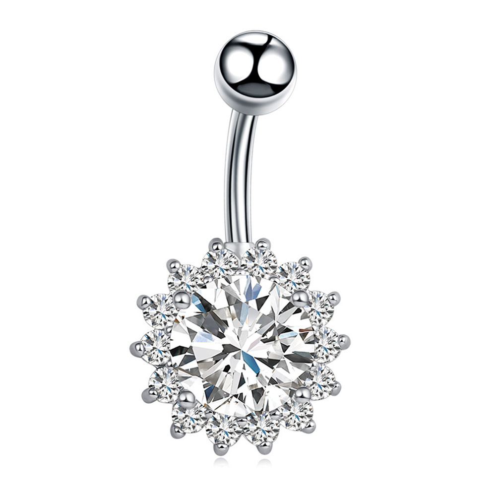 Picture of European and American Export Stainless Steel Inlaid with Round Zircon Sunflower Shape Navel Ring Body Piercing Navel Nail Jewelry