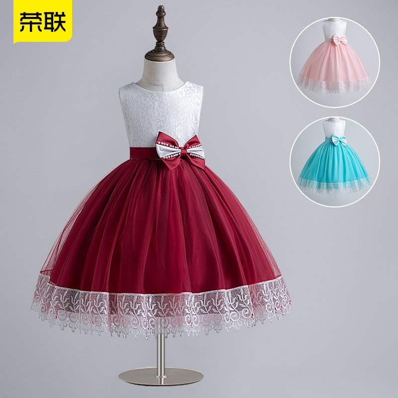 Cross-border children's dress dress color matching Western style puffy wedding dress Princess dress girl dress baby's first birthday