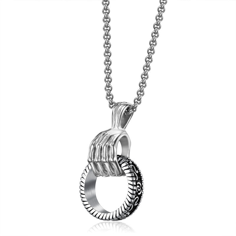 Picture of Personalized Trendy Men's Fashion Retro Skull Hand Ring Pendant Hip-hop All-match Stainless Steel Men's Necklace Nightclub Accessories