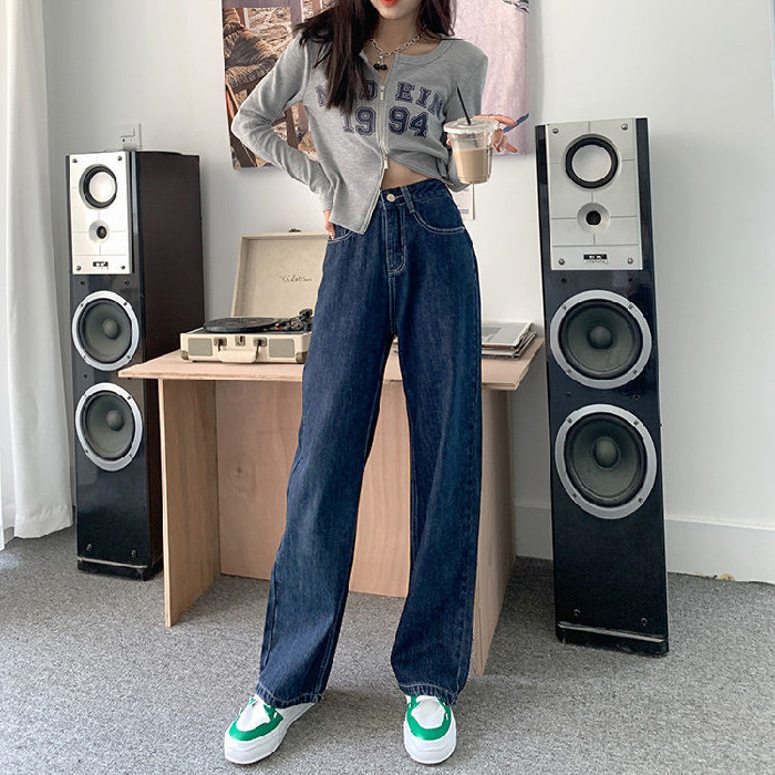 Picture of 885 jeans women's personalized high waist wide leg pants slimming straight pants loose ins trendy loose niche high street